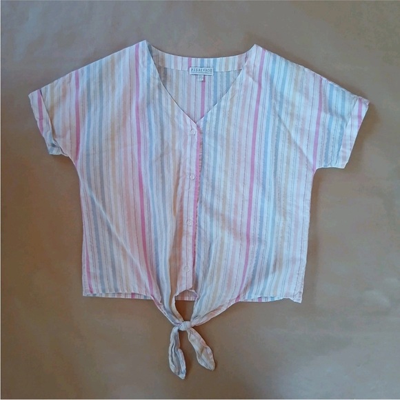 P.J. Salvage Washed Ashore Tie Front Button Down Pajama Shirt Cotton Linen Blend - Picture 1 of 9